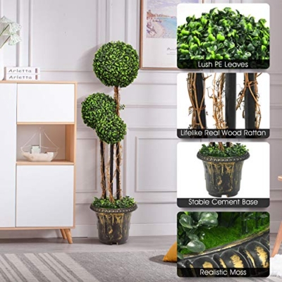 Silky Flower Store Artificial Boxwood Topiary Tree Triple Ball, Indoor Outdoor Faux Greenery, 4 FT 13 13 Product: Goplus 4 Ft Artificial Boxwood Topiary Tree, Fake Greenery Plants Triple Ball Tree, Leaves & Cement-Filled Plastic Flower Pot Decorative Trees for Home, Office, Indoor and Outdoor Use (4 FT)