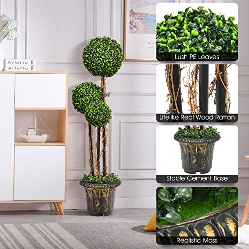 Silky Flower Store Artificial Boxwood Topiary Tree Triple Ball, Indoor Outdoor Faux Greenery, 4 FT 5 5 Product: Goplus 4 Ft Artificial Boxwood Topiary Tree, Fake Greenery Plants Triple Ball Tree, Leaves & Cement-Filled Plastic Flower Pot Decorative Trees for Home, Office, Indoor and Outdoor Use (4 FT)