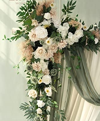 Silky Flower Store Wedding Arch Flowers Kit, Sheer Drapes, Spring Green Rose, Sage White Faux Florals, 5 Piece Set, 6ft x 9ft Arch 10 10 Product: Ling's Moment Wedding Arch Flowers with Sheer Drapes Kit - Artificial Spring Green Rose Floral Arrangements for Ceremony Backdrop, Arbor Decor, 5-Piece Set (2 Flower Stems + 3 Hanging Drapes)