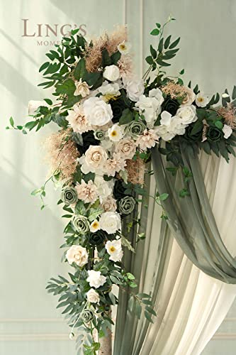 Silky Flower Store Wedding Arch Flowers Kit, Sheer Drapes, Spring Green Rose, Sage White Faux Florals, 5 Piece Set, 6ft x 9ft Arch 3 3 Product: Ling's Moment Wedding Arch Flowers with Sheer Drapes Kit - Artificial Spring Green Rose Floral Arrangements for Ceremony Backdrop, Arbor Decor, 5-Piece Set (2 Flower Stems + 3 Hanging Drapes)