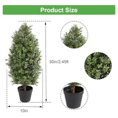 Silky Flower Store 30 Inch Artificial Boxwood Topiary, Outdoor Ready Faux Potted Shrubs, 2 Piece Set, 30in 10 10 Product: 30" Tall Artificial Boxwood Topiary, 2 Pcs Outdoor Ready Artificial Boxwood Topiaries Trees, Natural Looking Fake Potted Shrubs