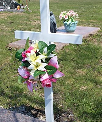 Product: Woodhaven Large Memorial Cross - Perfect For Outdoor And Memorial Sites - Steel Grave Marker White Powder Coat Finish - Headstone Replacement - Made In The USA