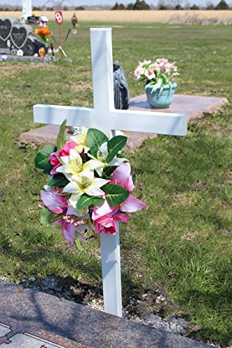 Product: Woodhaven Large Memorial Cross - Perfect For Outdoor And Memorial Sites - Steel Grave Marker White Powder Coat Finish - Headstone Replacement - Made In The USA