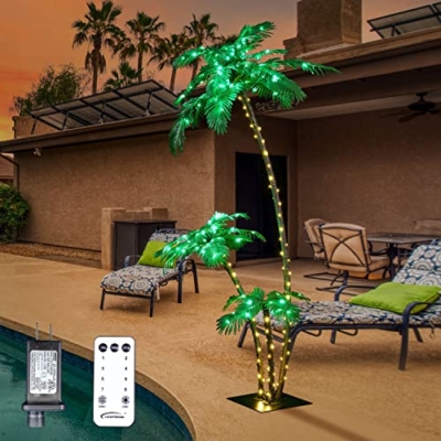 Product: Lighted Palm Tree 7FT 3FT 2FT Artificial Palm Tree Decor for Outdoor 218 LED Light up Fake Tree for Indoor Outside Patio Hawaiian Tiki Bar Decoration
