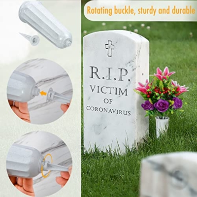 Product: Artificial Cemetery Flowers for Grave, Set of 2 Artificial Flowers Bouquet Memorial Flowers with Vase for Outdoor Cemetery Headstones Graveyard Gravestone Decoration (Pink Lily&Purple Rose)