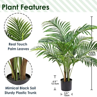 Product: Artificial Palm Silk Tree Plant 4ft Fake Tropical Bonsai Plants 48 Inch with Black Plastic Pot for Outdoor Indoor Home Office Decorations, 2 Pack