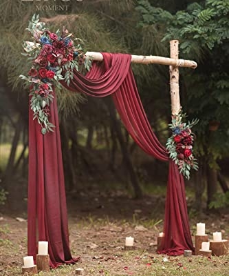 Product: Ling's Moment Burgundy Artificial Wedding Arch Flowers Kit Pack of 4, 2pcs Hanging Flower Arrangement 2pcs Chiffon Drapes Ceremony Reception Fake Rose Arbor Backdrop Floral Party Outdoor Decorations