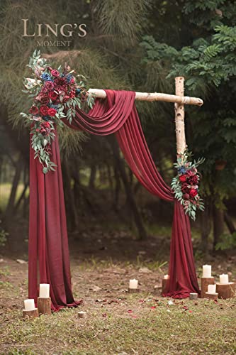 Product: Ling's Moment Burgundy Artificial Wedding Arch Flowers Kit Pack of 4, 2pcs Hanging Flower Arrangement 2pcs Chiffon Drapes Ceremony Reception Fake Rose Arbor Backdrop Floral Party Outdoor Decorations