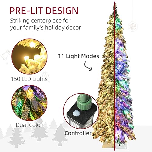 Silky Flower Store HOMCOM Prelit Pencil Artificial Christmas Tree, Snow Flocked Branches, 150 LED Lights, Downswept Shape, 5ft 2 2 Product: HOMCOM 5ft Tall Prelit Pencil Artificial Christmas Tree Holiday Décor with 334 Snow Flocked Branches, 150 Warm White or Colorful LED Lights, Downswept Shape