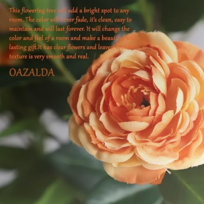 Product: OAZALDA Artificial Camellia Flower Plants Artificial Tree, 【 2 Pack 】 Faux Floral Plant Blooming Camellia 36 Inch with Orange Blossom Indoor Outdoor Decoration