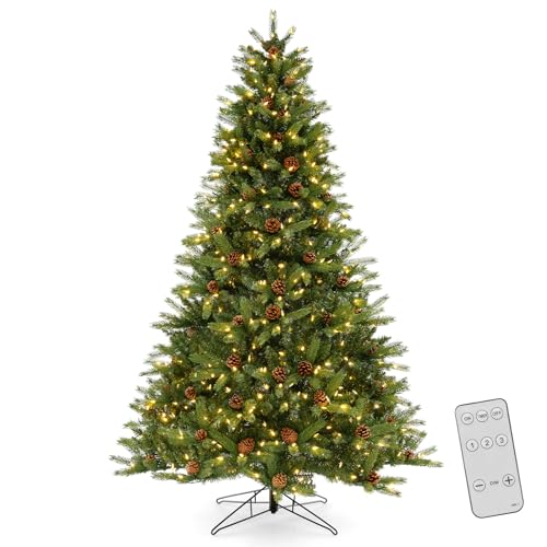 Product: GOFLAME 7FT Pre-Lit Christmas Tree - Quick Shape Artificial Xmas Tree with 700 LED Lights, Remote, Timer & Pine Cones for Holiday Home Office Decor