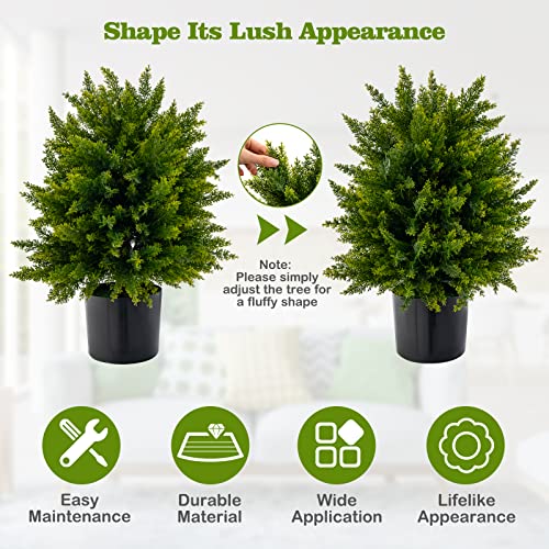 Product: Goplus 21.5” Artificial Cedar Topiary Ball Tree, Set of 2 Faux Potted Plants Artificial Shrubs Bushes with Cement Pot, Fake Evergreen Artificial Topiary for Indoor Outdoor Home Front Porch Decor