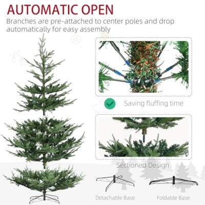 Silky Flower Store HOMCOM Artificial Christmas Tree, 9 Foot Pine Hinged Tree, 1939 Branches, Steel Base, Auto Open, Green 9ft 14 14 Product: HOMCOM 9 Foot Artificial Christmas Tree, Pine Hinged Xmas Tree with 1939 Realistic Branches, Steel Base, Auto Open, Green