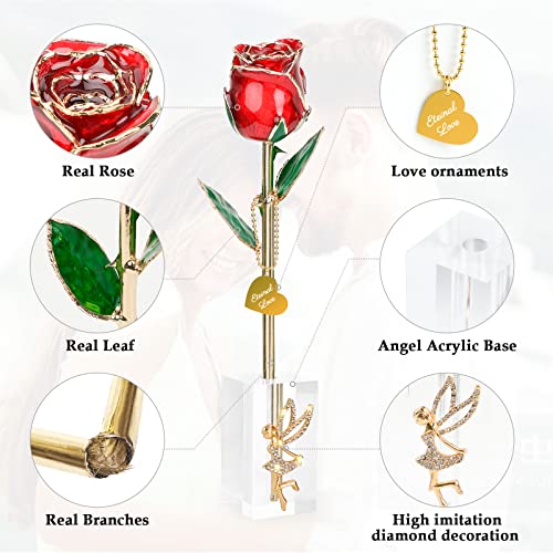 Product: 24k Gold Dipped Real Rose, for Mom, Forever 24k Rose with Crystal Stand, Best Handmade Gifts for Women Wife Mom on Valentines Birthday Anniversary Mother's Day -Red