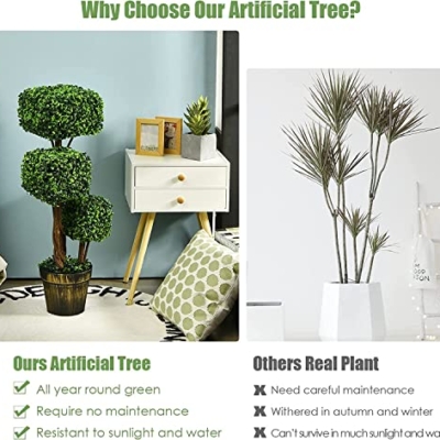 Product: Goplus 36” Artificial Boxwood Topiary Trees - 2 Pack Faux Greenery with Cement-Filled Pots for Indoor Decor