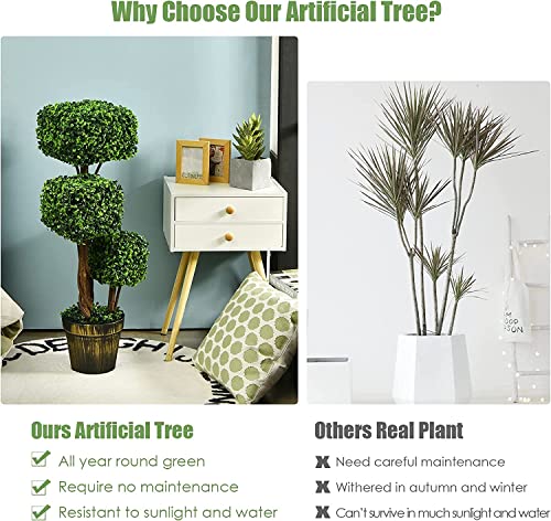 Product: Goplus 36” Artificial Boxwood Topiary Trees - 2 Pack Faux Greenery with Cement-Filled Pots for Indoor Decor