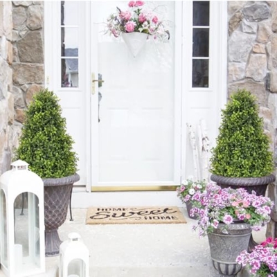 Product: Azoco 30" Artificial Boxwood Topiary Trees Outdoor Set of 2 - UV Resistant Faux Plants for Front Porch Outside Planter, Realistic Fake Cone-Shaped Bushes & Evergreen Shrubs