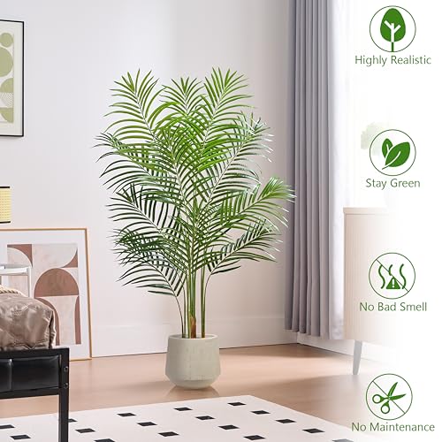 Silky Flower Store Artificial Fake Palm Tree, Real Bark Design, 13 Trunks, Black Pot, 5 FT 3 3 Product: Artificial Fake Palm Tree with 13 Trunks and Real Bark Design, Premium Polyester,Tropical Paradise Palm Tree in Pot (1, Black, 5 FT)
