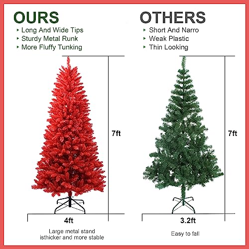 Silky Flower Store 7FT Artificial Full Christmas Tree, Unlit Faux Red Christmas Tree, 1066 Branch Tips, 40in Diameter, 7FT 3 3 Product: Maylaviu 7FT Artificial Full Christmas Tree, Unlit - Faux Red Christmas Tree for Front Door, Porch, Entryway Xmas Home Decorations - Fake Xmas Tree with 1066 Branch Tips
