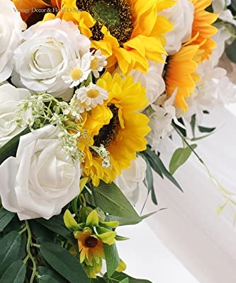 Product: Floroom Arch Flowers with Drapes Kit (Pack of 4) - 2pcs Artificial Sunflower Floral Swag Arrangement with 2pcs Draping Fabric for Wedding Ceremony Arbor and Reception Backdrop Decoration