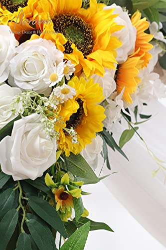 Product: Floroom Arch Flowers with Drapes Kit (Pack of 4) - 2pcs Artificial Sunflower Floral Swag Arrangement with 2pcs Draping Fabric for Wedding Ceremony Arbor and Reception Backdrop Decoration