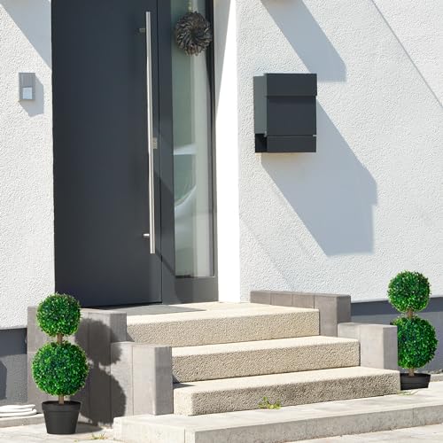 Product: HOMCOM Set of 2 23.5" Artificial Ball Boxwood Topiary Trees with Pot, Indoor Outdoor Fake Plants for Home Office & Living Room Decor