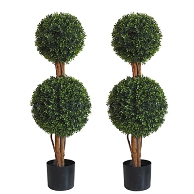 Product: OAZALDA Lifelike Indoor&Outdoor use 3Ft Boxwood Double Ball Topiary Trees Faux Topiary Tree for Porch,Home,Garden Decor(Set of 2)