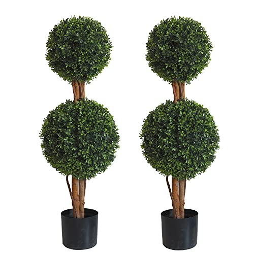 Product: OAZALDA Lifelike Indoor&Outdoor use 3Ft Boxwood Double Ball Topiary Trees Faux Topiary Tree for Porch,Home,Garden Decor(Set of 2)
