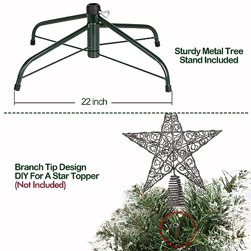 Product: Hykolity 6.5 ft Snow Flocked Prelit Christmas Tree, Artificial Christmas Tree with Pine Cones and Berries, 1854 PVC Branch Tips, 650 Warm White LED Lights, Metal Stand and Hinged Branches