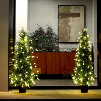 Product: 4FT OAKRED Artificial Cedar Topiary Trees - UV-Protected Norfolk Pine Set for Year-Round Outdoor & Indoor Decor