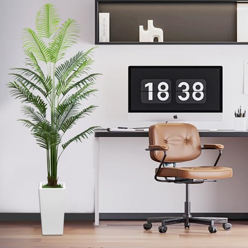 Silky Flower Store 6FT Artificial Palm Tree, 18 Adjustable Branches, White Pot, Indoor Faux Tropical Decor, 6FT 1 1 Product: 6FT Artificial Palm Tree with 18 Adjustable Branches and White Pot, Large Tall Realistic Indoor Faux Fake Silk Tropical Areca Palm Plant for Housewarming, Home and Office Decor