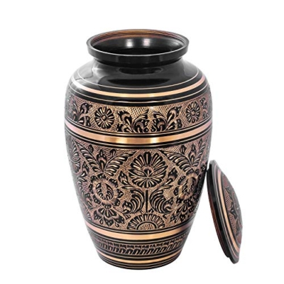 Product: Cremation Urn for Human Ashes with Satin Bag, for Adults up to 200 lbs | Large Handcrafted Funeral Urns by Divit Shilp (Adult, Black Art)