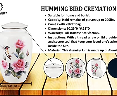 Product: Pink Rose - Humming Bird Adult Cremation Urns for Human Ashes - Decorative Urn,ERN for Human Ashes Female & Male,Urns for Ashes Men & Women,Funeral Urn (Pink Rose, Adult)