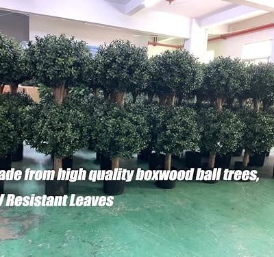 Product: BLONYUVC 3Ft-35'' Artificial Boxwood Double Ball Topiary Trees,2PACK Faux Topiaries Tree Store Garden Indoor&Outdoor for Porch Home Decor