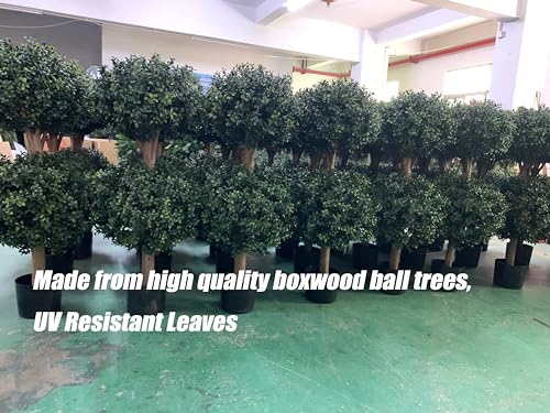 Product: BLONYUVC 3Ft-35'' Artificial Boxwood Double Ball Topiary Trees,2PACK Faux Topiaries Tree Store Garden Indoor&Outdoor for Porch Home Decor