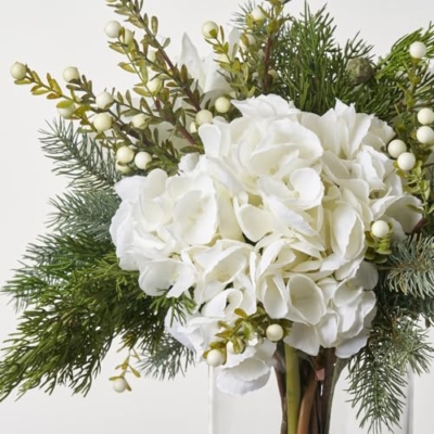 Product: Elegant Long-Term Storage Artificial Flowers: Fluffy White Hydrangeas, Peonies & Christmas Amaryllis for Festive Holiday Centerpieces