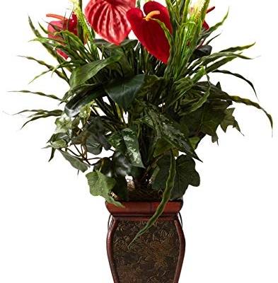 Product: Nearly Natural Mixed Greens & Anthurium with Decorative Vase Silk Plant
