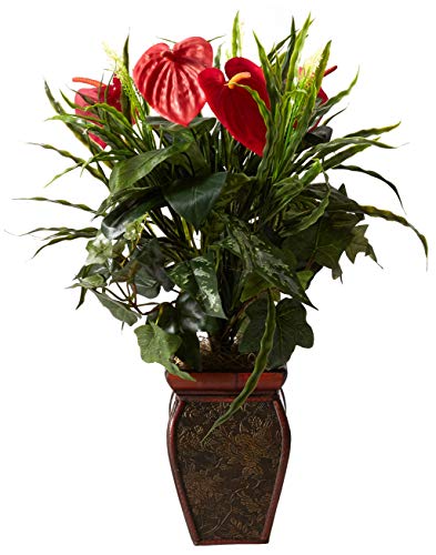Product: Nearly Natural Mixed Greens & Anthurium with Decorative Vase Silk Plant