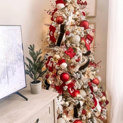 Product: KING OF CHRISTMAS 7 Foot Snow Flocked Artificial Christmas Tree Unlit, Prince Flock Holiday Xmas Tree with Hinged Sections & Metal Stand for Home, Office, Indoor & Outdoor Decoration