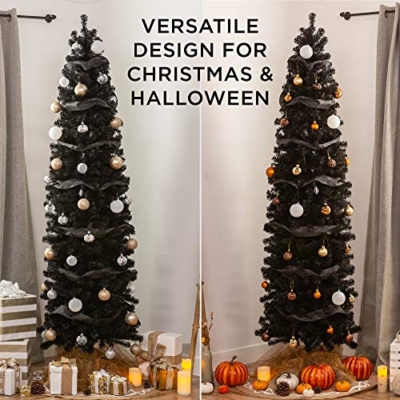 Silky Flower Store Black Artificial Christmas Pencil Tree, 290 Tips, Metal Base, Space Saving Modern Holiday Decor, 4.5ft 8 8 Product: Best Choice Products 4.5ft Black Artificial Holiday Christmas Pencil Tree for Home, Office, Party Decoration w/ 290 Tips, Metal Hinges & Base