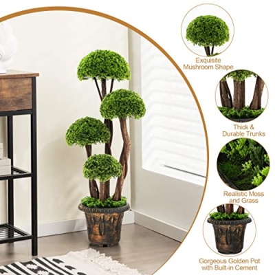 Product: Goplus Artificial Cypress Topiary Ball Tree, 3 Ft Tall Artificial Plant, Indoor/Outdoor Topiary Trees with Golden Cement Pot, Fake Greenery Plants Decorative Trees for Office Home Front Door