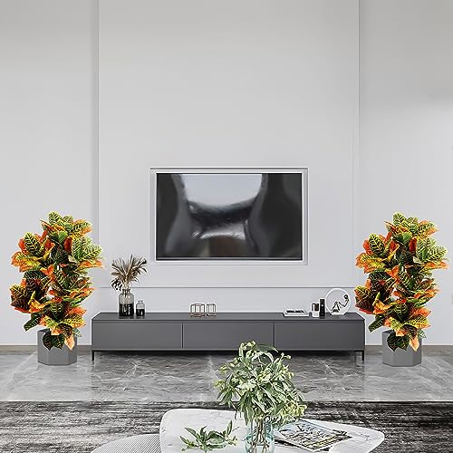 Product: momoplant Artificial Croton Plant, 39inch Faux Fiddle Leaf fig Tree, Artificial Trees for Home Decor, Ficus Lyrata Tree with Plastic Pot, Silk Plants for Home Decor Indoor