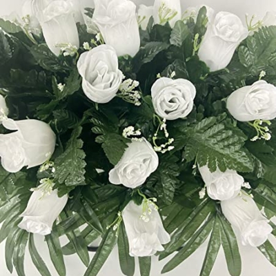 Product: White rose cemetery saddle~Cemetery Arrangement~Graveside Decorations~Headstone Saddle~Saddle Arrangement~Sympathy Flowers~Grave decor~Cemetery Flower Service Subscription~cemetery saddle