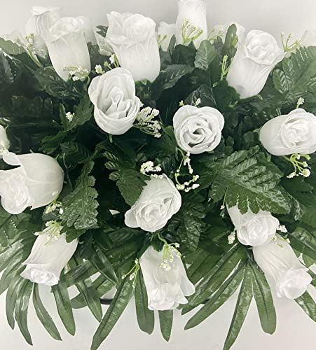 Product: White rose cemetery saddle~Cemetery Arrangement~Graveside Decorations~Headstone Saddle~Saddle Arrangement~Sympathy Flowers~Grave decor~Cemetery Flower Service Subscription~cemetery saddle