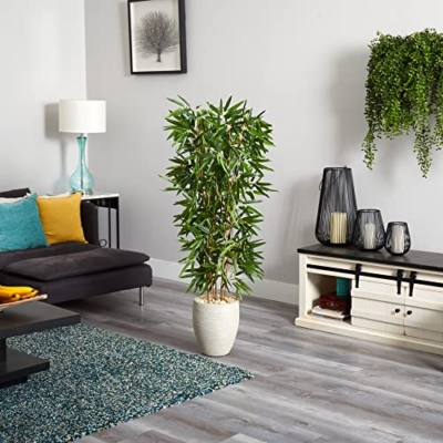 Product: Nearly Natural 5-Ft. Bamboo Artificial Sand Colored Planter (Real Touch) UV Resistant (Indoor/Outdoor) Silk Trees, Green