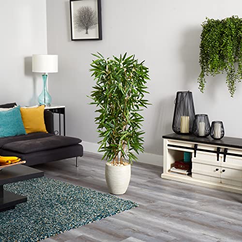 Product: Nearly Natural 5-Ft. Bamboo Artificial Sand Colored Planter (Real Touch) UV Resistant (Indoor/Outdoor) Silk Trees, Green