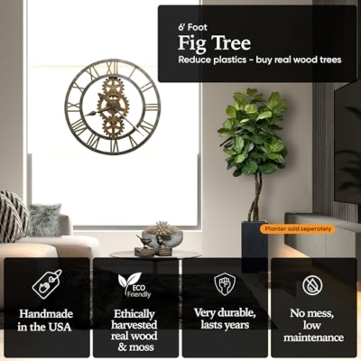 Silky Flower Store Fiddle Leaf Fig Artificial Tree, Cypress & Alabaster Handmade Green Faux Tree, Real Wood Trunk, 6ft 11 11 Product: Cypress & Alabaster Handmade 6ft Fiddle Leaf Fig Ficus Lyrata Artificial Tree with Ethically Sourced Real Wood Trunks, Hypoallergenic, 6-Foot, Green