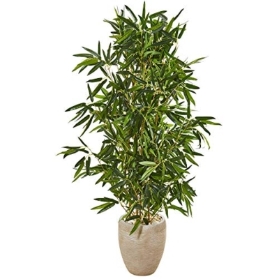 Product: Nearly Natural 5-Ft. Bamboo Artificial Sand Colored Planter (Real Touch) UV Resistant (Indoor/Outdoor) Silk Trees, Green