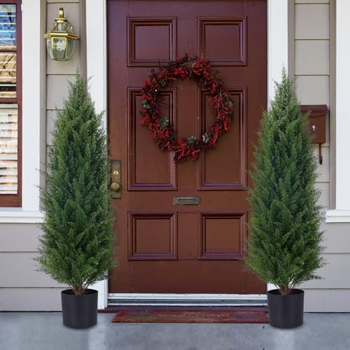 Product: 3.5ft Artificial Cedar Topiary Tree Potted Plants with UV Resistant Leaves for Home and Office Decoration-2 Piece Set