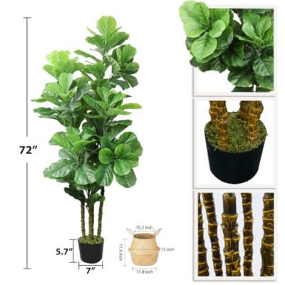 Product: ROOMTEC 6ft Artificial Fiddle Leaf Fig Tree in Pot Faux Fiddle Leaf Fig Tree Large Artificial Tree for Indoor Outdoor House Living Room Office Modern Decoration